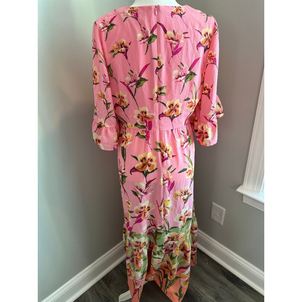 London Style Pink Floral Midi Dress Size 12 Tropical Boho Resort Vacation Summer - Picture 2 of 9